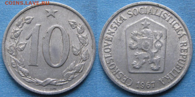 43.Монеты Чехословакии по фиксу - 43.36. -Чехословакия 10 геллеров 1967    11017