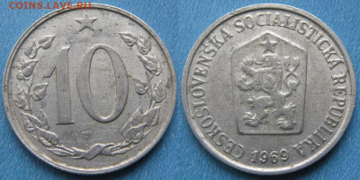 43.Монеты Чехословакии по фиксу - 43.40. -Чехословакия 10 геллеров 1969    11084