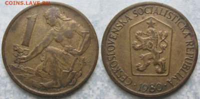 44.Монеты Чехословакии по фиксу - 44.35. -Чехословакия 1 крона 1980    11163