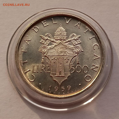 Ватикан 500 лир 1959. Серебро. Тираж - 25 000 шт. - 1