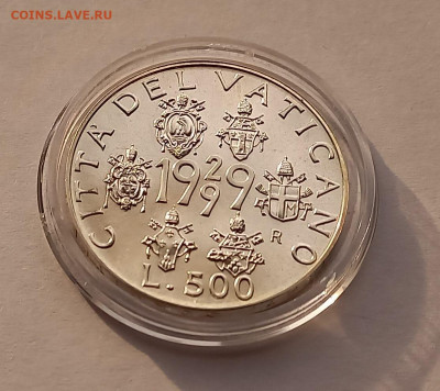 Ватикан 500 лир 1999. Серебро. Тираж - 17 000 шт. - 1