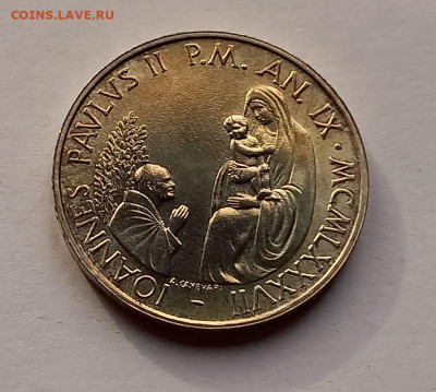 Ватикан 1000 лир 1987. Серебро. Тираж - 80 000 шт. - 2