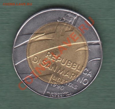 Сан Марино, Биметалл 500 Лир 1990 тираж 60 тыс. (08.11) - s27