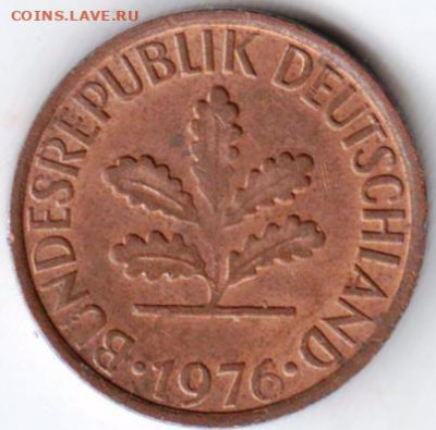 ФРГ 1 пфенниг"D" 1976 г. до 26.12.21 г. в 23.00 - 007