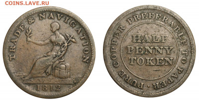 Токены. - Англия Токен 1-2 пенни 1812 ЧИСТАЯ МЕДЬ ЛУЧШЕ БУМАГИ