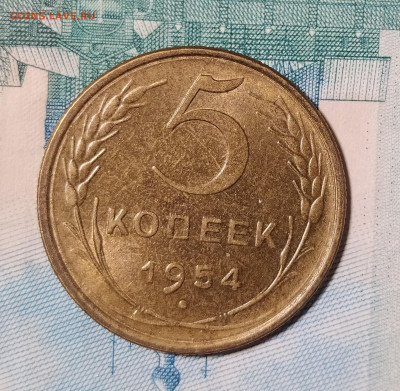 5 копеек 1954 с блеском до 24.12 22-10 мск - 5-54-2