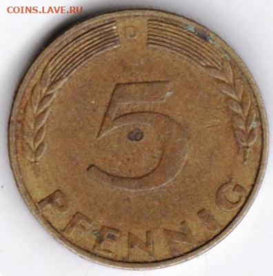 ФРГ 5 пфеннигов 1969 г."D" до 01.01.22 г. в 23.00 - 035