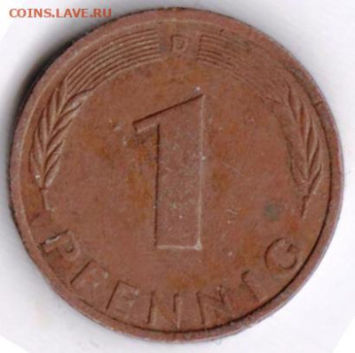 ФРГ 1 пфенниг 1982 г. "D" до 05.01.22 г. в 23.00 - 030