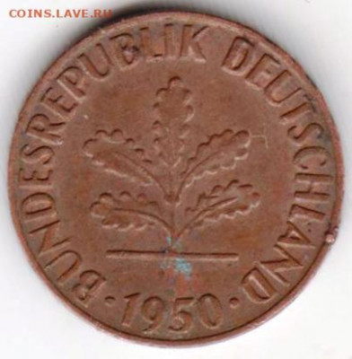 ФРГ 1 пфенниг 1950 г. "F" до 13.01.22 г. в 23.00 - 017