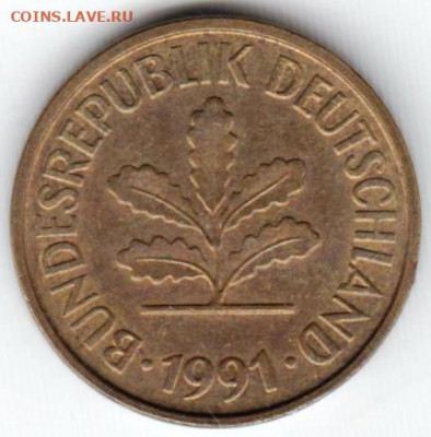 ФРГ 5 пфеннигов 1991 г. "F" до 17.01.22 г. в 23.00 - 062