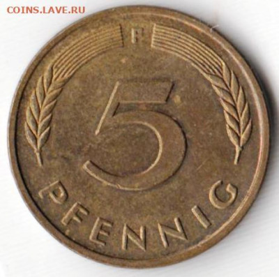 ФРГ 5 пфеннигов 1991 г. "F" до 17.01.22 г. в 23.00 - 066