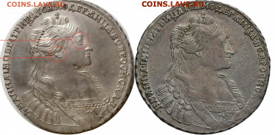 1 Рубль 1735 года Анна - сравнение