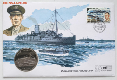 Шайба Остров Мэн крона 1994 Высадка в Нормандии Корабль КПД - IMG_3488.JPG