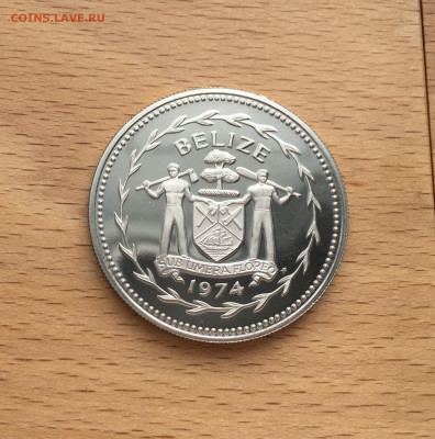 Крона Шайба Белиз 5 долларов 1974 Радужный Тукан Фауна Пруф - IMG_3680.JPG