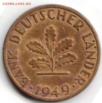 ГЕРМАНИЯ 5 пфеннигов 1949 г. "J" до 21.01.22 г. в 23.00 - 020