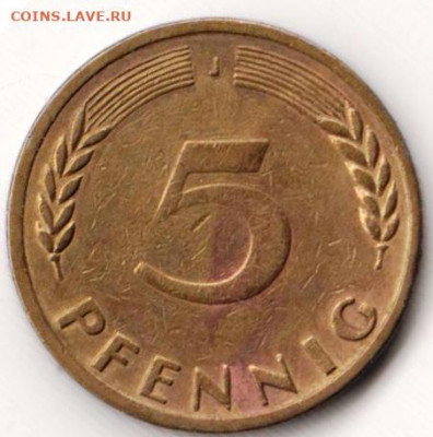 ГЕРМАНИЯ 5 пфеннигов 1949 г. "J" до 21.01.22 г. в 23.00 - 040