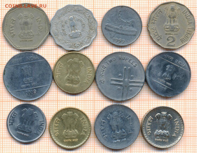 Индия 12 монет, до  21.01.2022 г. 22.00 по Москве - Индия 12 монет 2833а