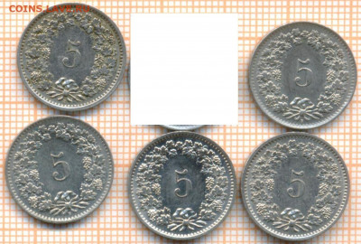 Швейцария 5 раппенов, фикс 15 руб - Швейцария 5 раппенов 5шт фикс 3257а
