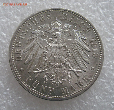 Великое герцогство Баден. Фридрих II. 5 МАРОК 1913 г. UNC. - 5 Мар13 (5).JPG