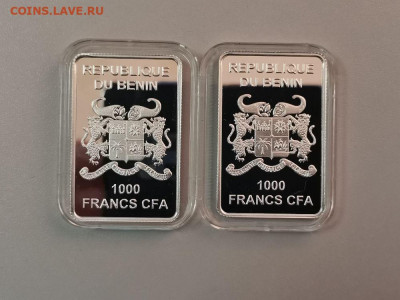 1000 франков 2014 г. Бенин - Рыцари (2 шт), Ag999, до 23.01 - Z Рыцари-3