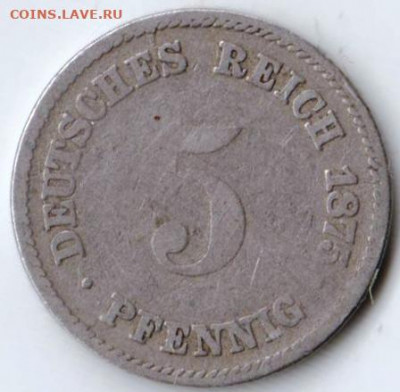 ГЕРМАНИЯ 5 пфеннигов 1875 г. "А" до 27.01.22 г. в 23.00 - 036