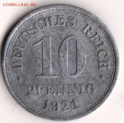 ГЕРМАНИЯ 10 пфеннигов 1921 г. до 27.01.22 г. в 23.00 - 038