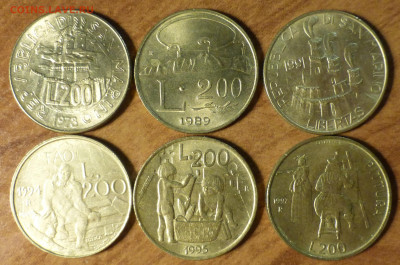 Сан- Марино, 200 лир 6 монет. 1978- 1997 г.г. - P1060161.JPG