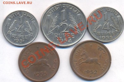 5 монет Индии 50-х годов 20-го века. До 11.11.11 г. 21-00 МС - Индия