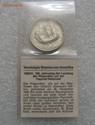 США. ½ ДОЛЛАРА 1920 г. 300 лет прибытию Отцов-пилигримов UNC - 1920полд (2).JPG