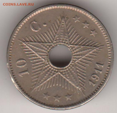 Бельгийское Конго, 10 сантимов 1911. 03.02. 22-00 - 2