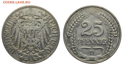 Германия. 25 пфеннигов 1910 г. D. До 30.01.22. - Р990.JPG