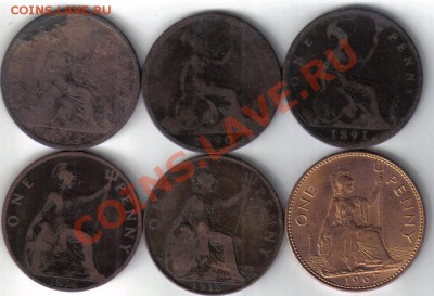 Британия 1 пенни 1872-1967 (6шт) до 11.11 21.00мск - Британия 1 пенни 1872-1967-2