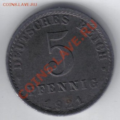 Германия 5 пфеннигов 1921А до 11.11 21.00мск - Германия 5 пфенниг 1921А-1