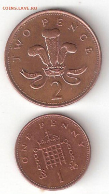 Великобритания: 2 Пенса 2000, 1 Пенни 1999 ФИКС - Britsh 2 Pence 2000,1 Penny 1999 p