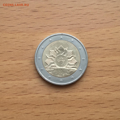 биметалл Латвия 2 евро 2019 Восходящее солнце - IMG_5455.JPG