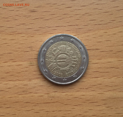 биметалл Германия 2 евро 2012 10 лет евро наличными Двор J - IMG_5548.JPG