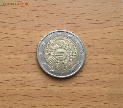 биметалл Германия 2 евро 2012 10 лет евро наличными Двор J - IMG_5551.JPG