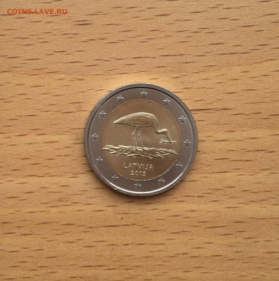 биметалл Латвия 2 евро 2015 Вымирающие виды Чёрный аист - IMG_5485.JPG
