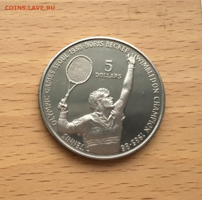 Крона Шайба Ниуэ 5 долларов 1987 Борис Беккер - krona_shajba_niue_5_dollarov_1987_olimpijskie_igry_seul_1988_tennis_boris_bekker_sport_olimpiada