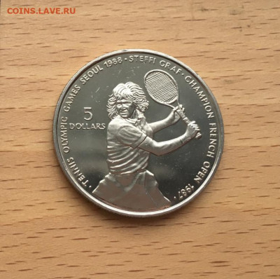 Крона Шайба Ниуэ 5$ долларов 1987 Штеффи Граф - krona_shajba_niue_5_dollarov_1987_letnie_olimpijskie_igry_seul_1988_tennis_shteffi_graf_sport