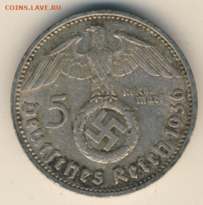 Германия, 5 марок 1936 G до 15.02.22, 23:00 - #И-326