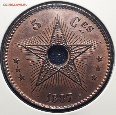 1,2,5 сантимов 1887-1887 UNC. Свободное государство Конго. - 2