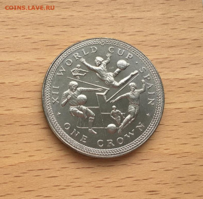 Крона Шайба Остров Мэн 1 крона 1982 Чемпионат мира по футбол - krona_shajba_ostrov_men_1_krona_1982_chempionat_mira_po_futbolu_ispanija_futbolisty_vratar_sport