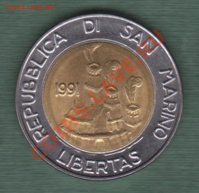 Сан Марино, биметалл 500 Лир 1991 (15.11) - 58