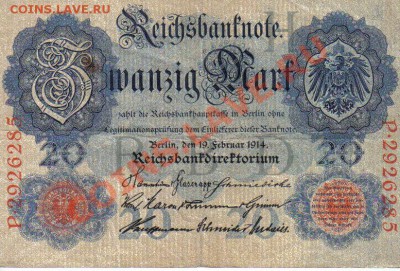 Германия 20 марок 1914-285 до 14.11 21.00мск - Германия 20 марок 1914-285-1
