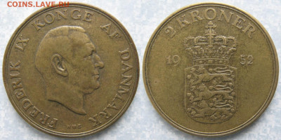 Дания 2 кроны 1952 до 26-02-22 в 22:00 - Дания 2 кроны 1952    160-ак6-3685