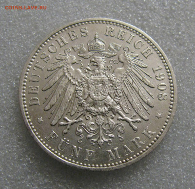 Королевство Саксония. Фридрих Август III. 5 МАРОК 1908 года. - 5 Мар1908 (5).JPG