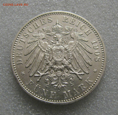 Королевство Саксония. Фридрих Август III. 5 МАРОК 1908 года. - 5 Мар1908 (4).JPG