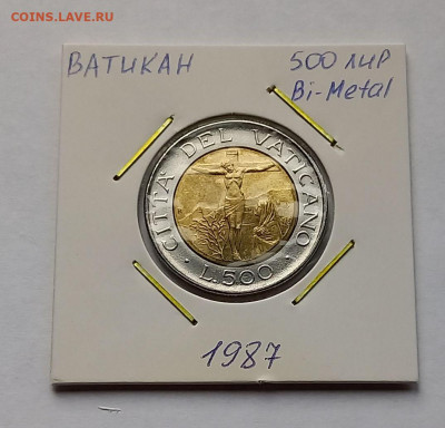 Ватикан 500 лир 1987. UNC. Биметалл. Тираж - 80 000 шт. - 3