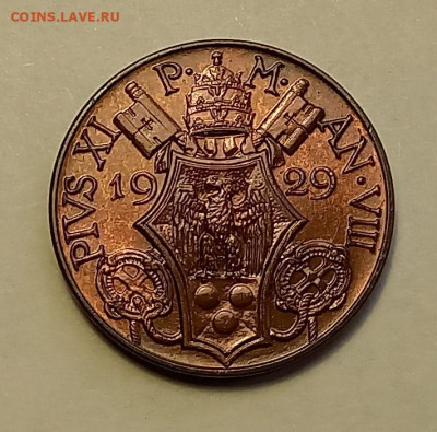 Ватикан 5 чентезимо 1929. РЕДКАЯ! UNC. Тираж - 10 000 шт. - 10
